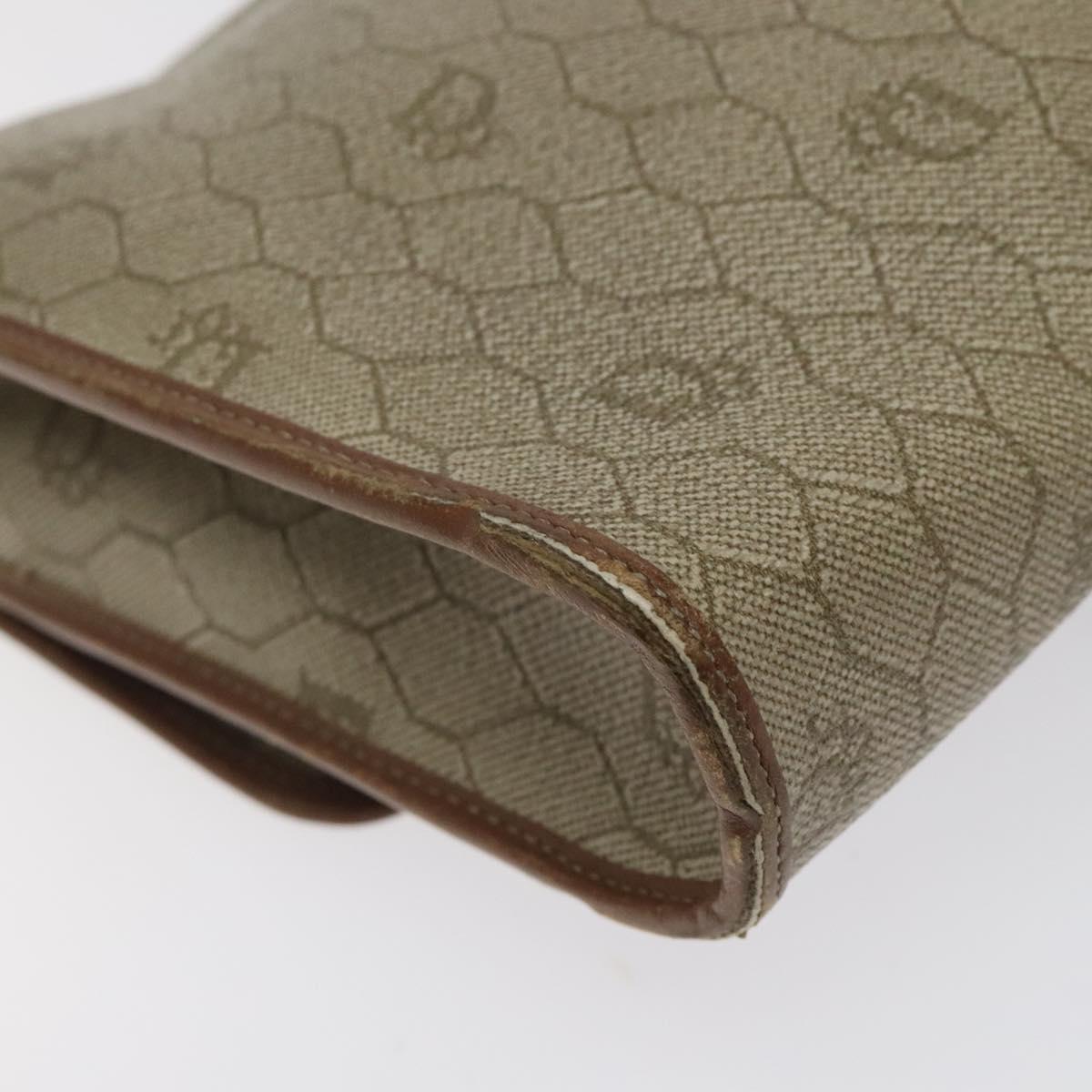 Christian Dior Honeycomb Canvas Shoulder Bag PVC Leather Beige Gold Auth BA1551