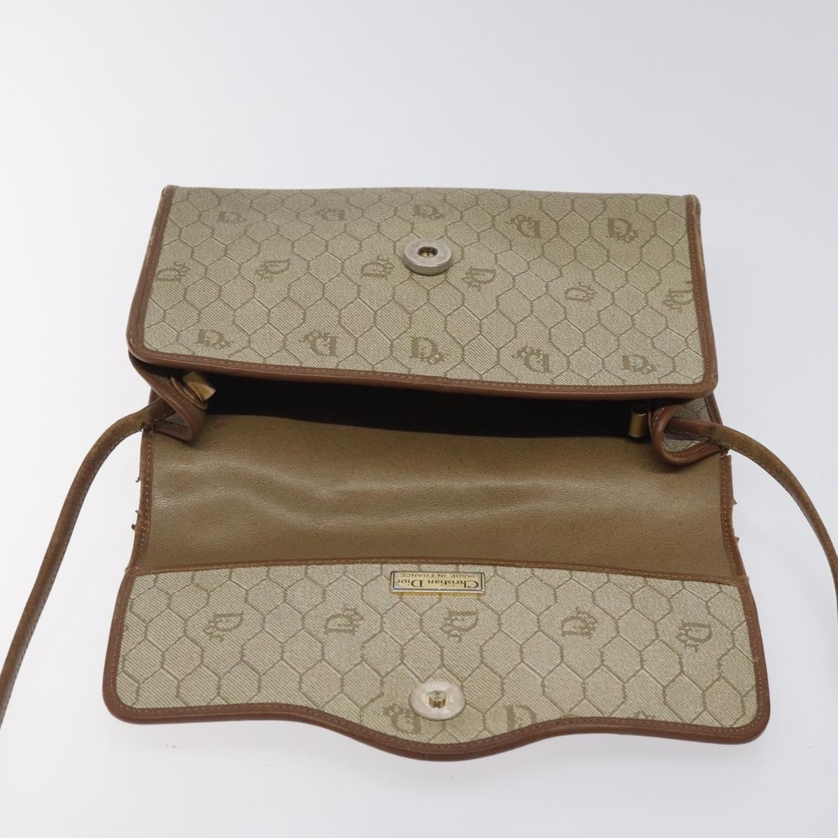 Christian Dior Honeycomb Canvas Shoulder Bag PVC Leather Beige Gold Auth BA1551