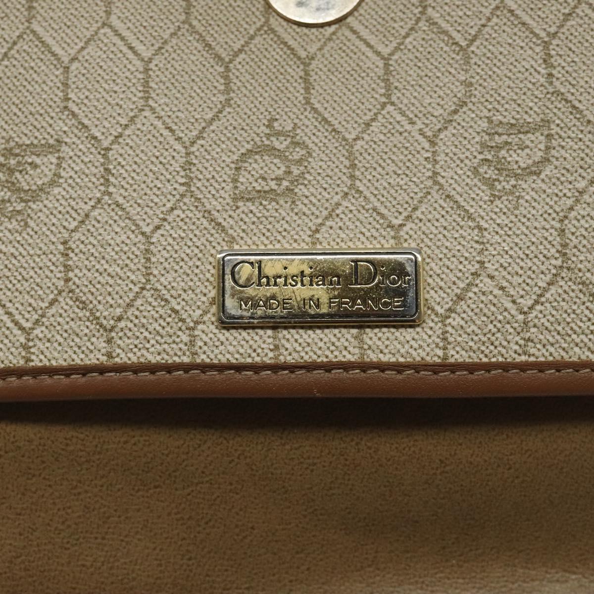 Christian Dior Honeycomb Canvas Shoulder Bag PVC Leather Beige Gold Auth BA1551