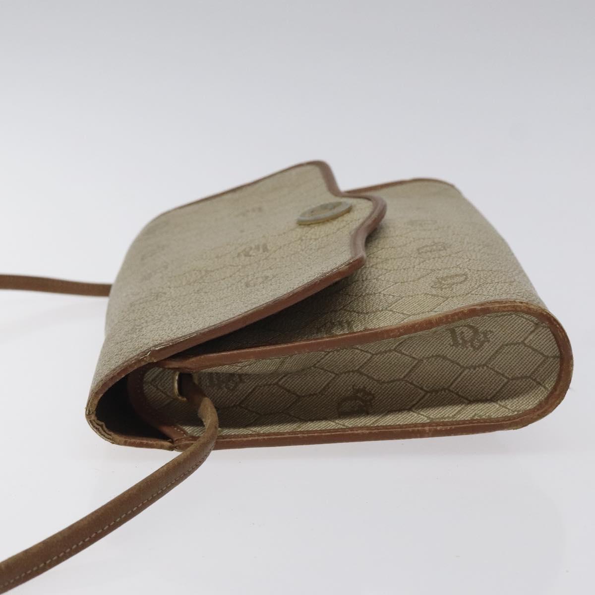 Christian Dior Honeycomb Canvas Shoulder Bag PVC Leather Beige Gold Auth BA1551