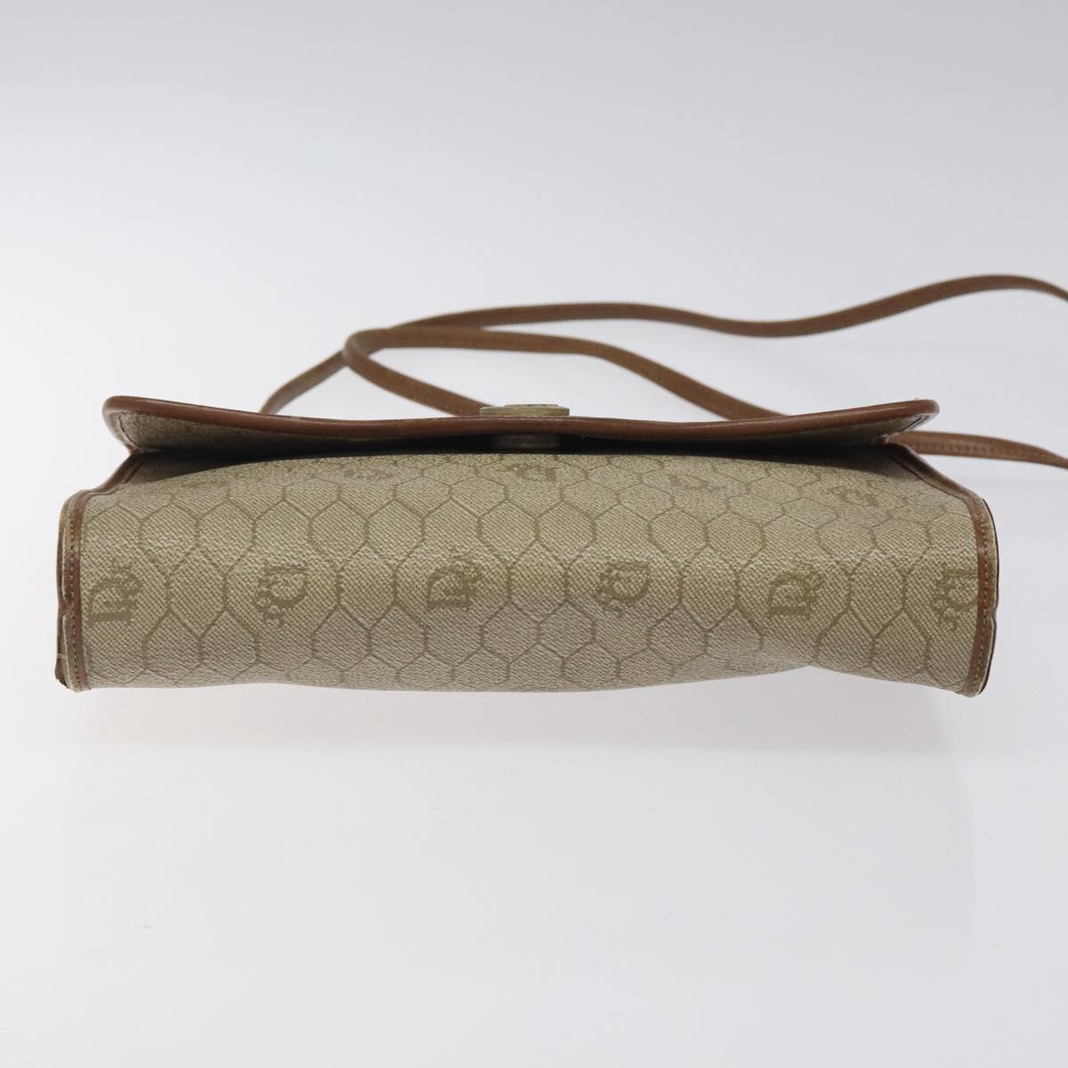 Christian Dior Honeycomb Canvas Shoulder Bag PVC Leather Beige Gold Auth BA1551