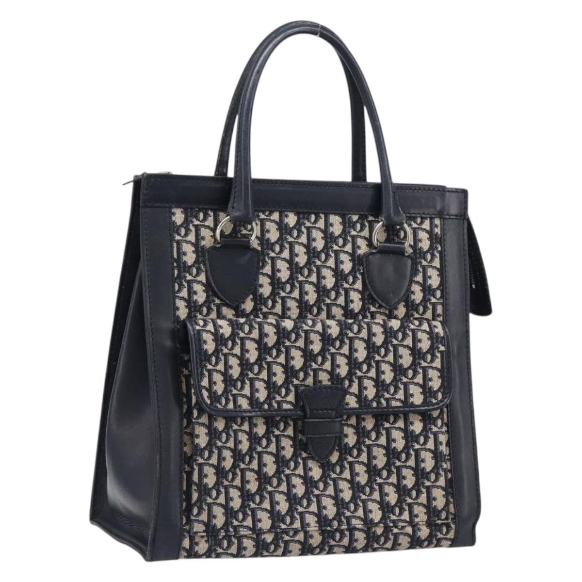 Christian Dior Trotter Canvas Tote Bag Navy Silver Auth BA15519A