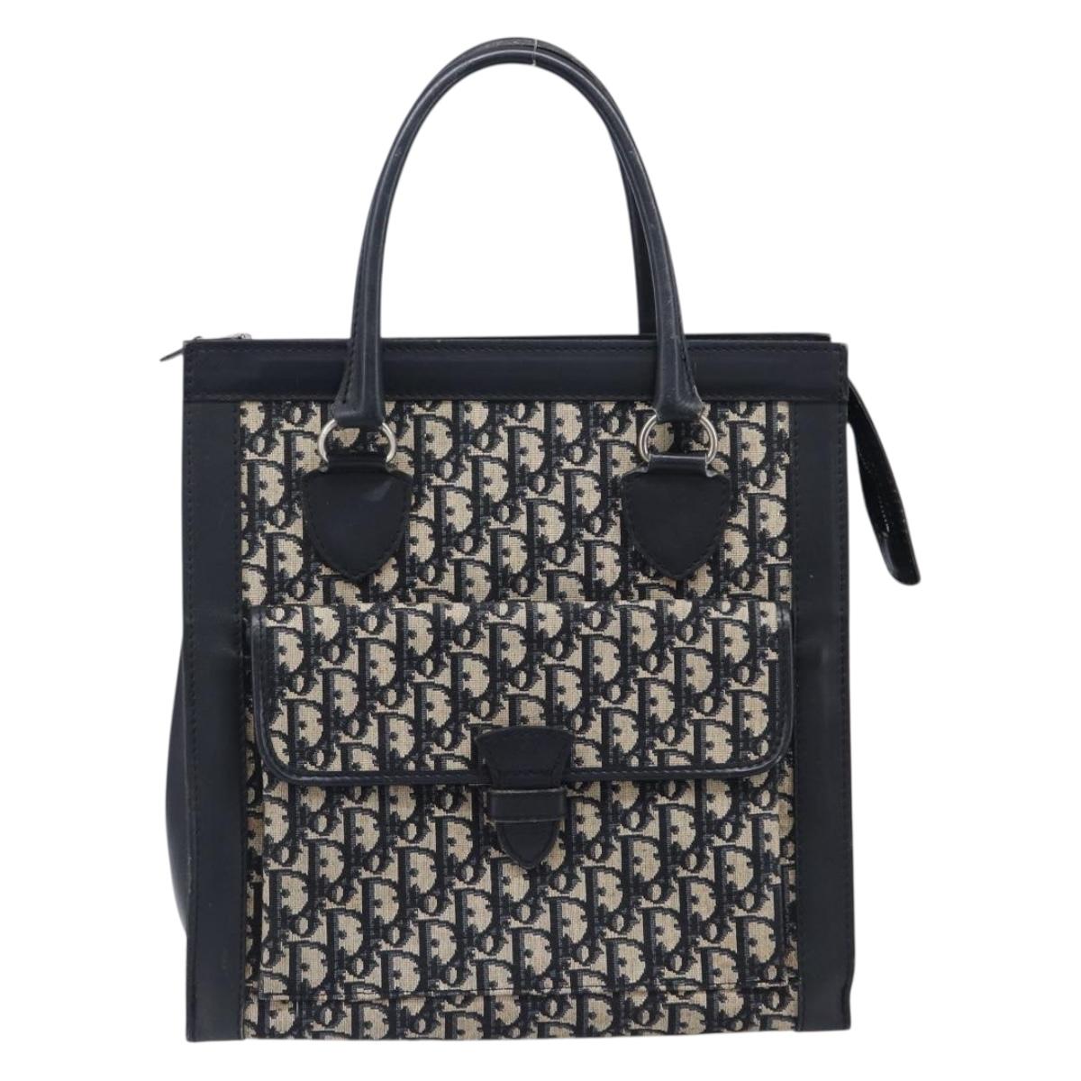 Christian Dior Trotter Canvas Tote Bag Navy Silver Auth BA15519A