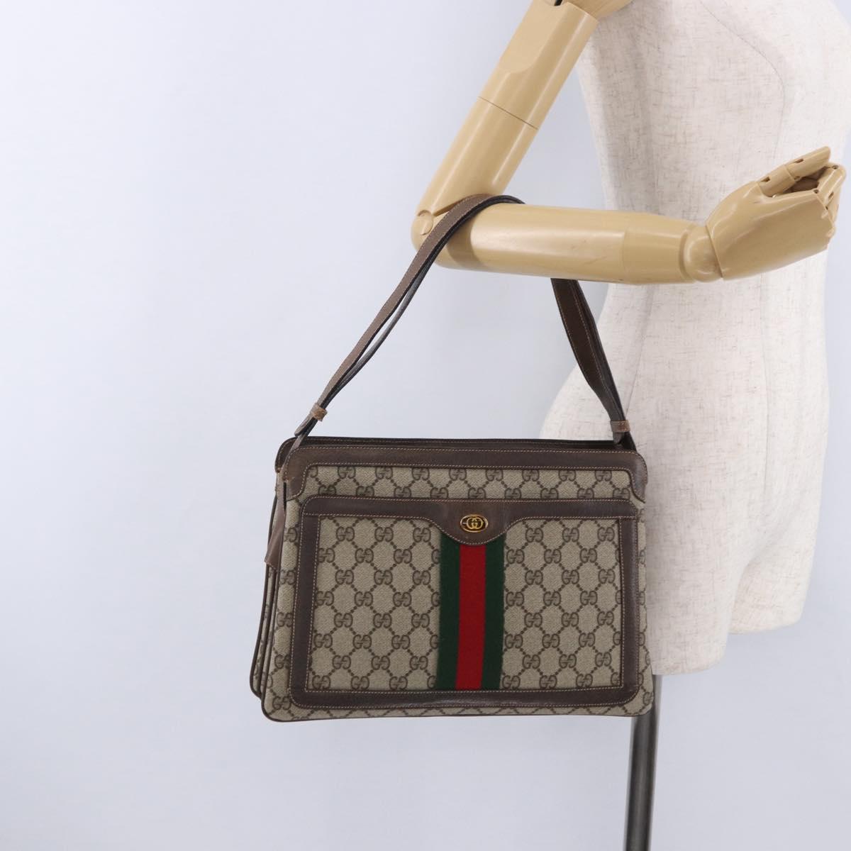 GUCCI GG Supreme Web Sherry Line Shoulder Bag PVC Beige 904 02 013 Auth BA15524