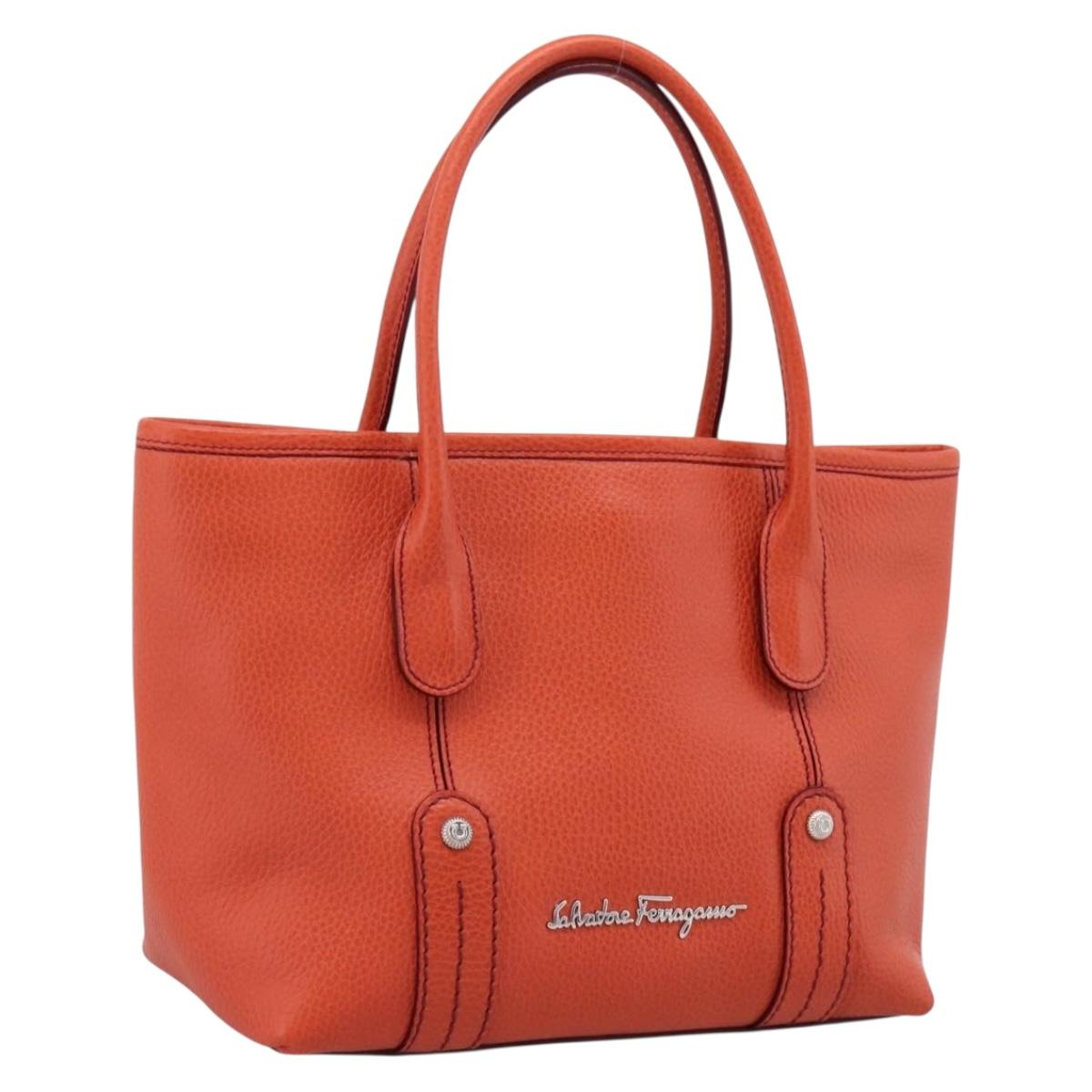 Salvatore Ferragamo Hand Bag Leather Orange Silver Auth BA15525A