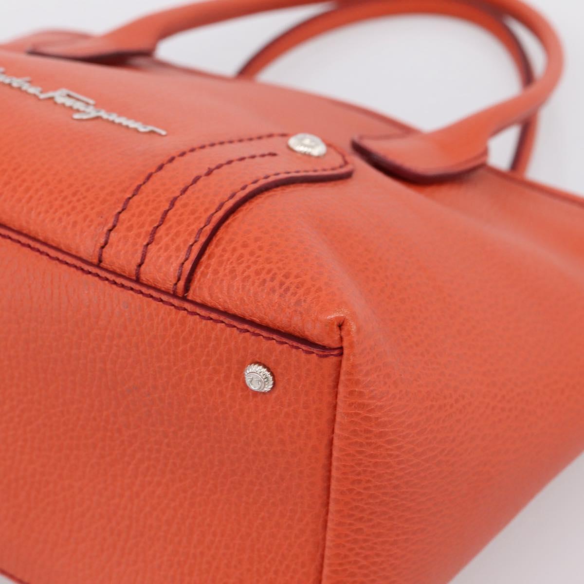 Salvatore Ferragamo Hand Bag Leather Orange Silver Auth BA15525A