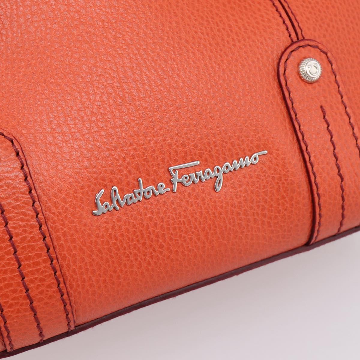 Salvatore Ferragamo Hand Bag Leather Orange Silver Auth BA15525A