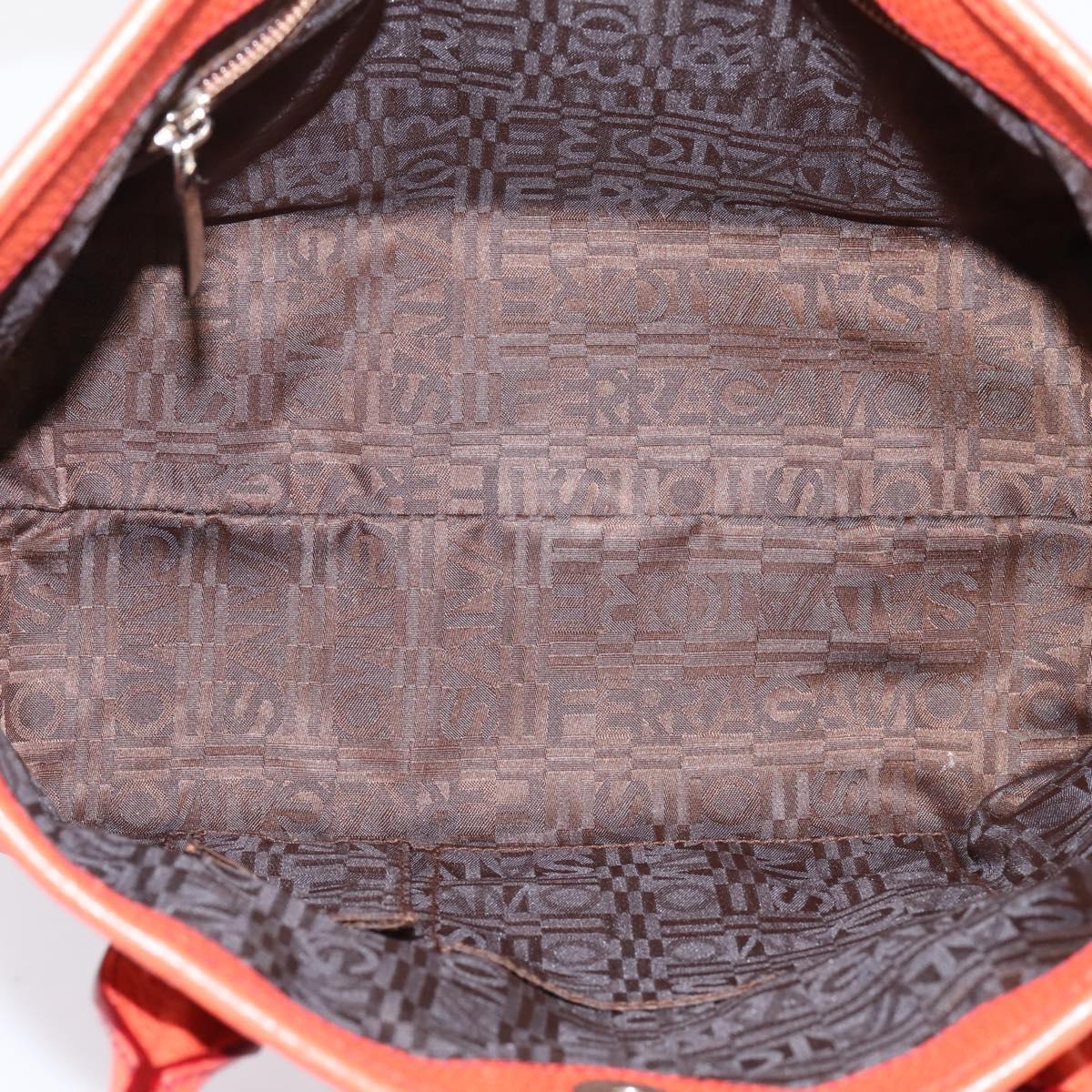 Salvatore Ferragamo Hand Bag Leather Orange Silver Auth BA15525A