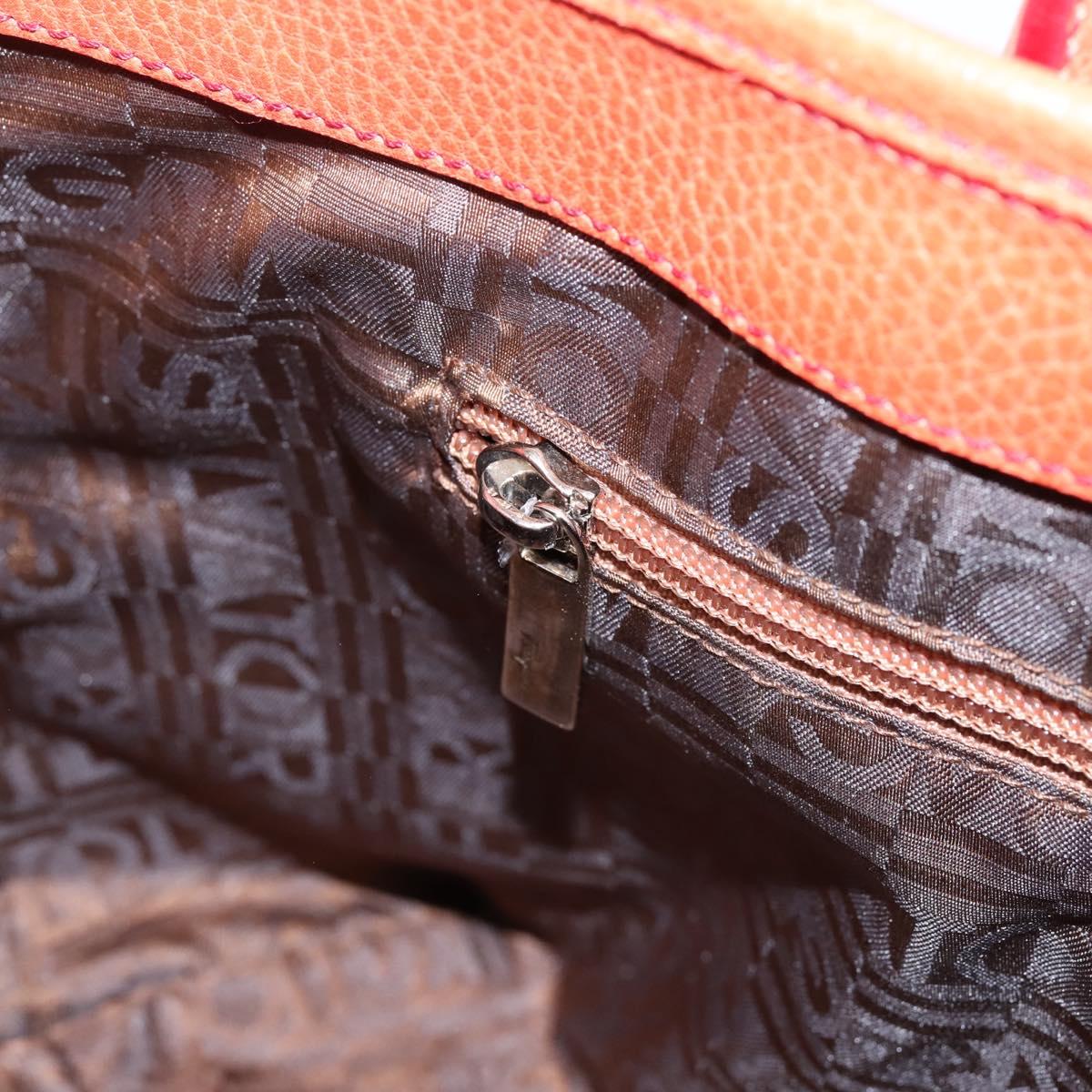 Salvatore Ferragamo Hand Bag Leather Orange Silver Auth BA15525A