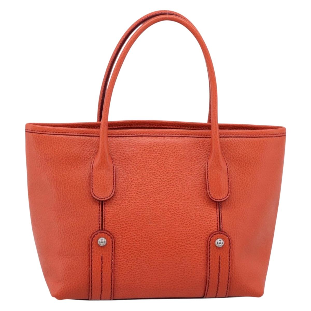 Salvatore Ferragamo Hand Bag Leather Orange Silver Auth BA15525A