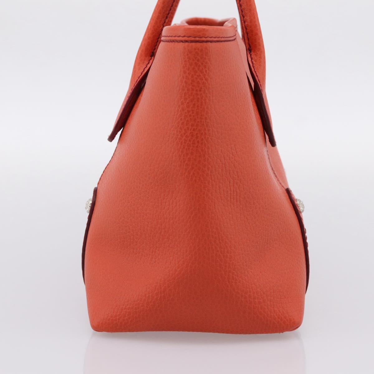 Salvatore Ferragamo Hand Bag Leather Orange Silver Auth BA15525A