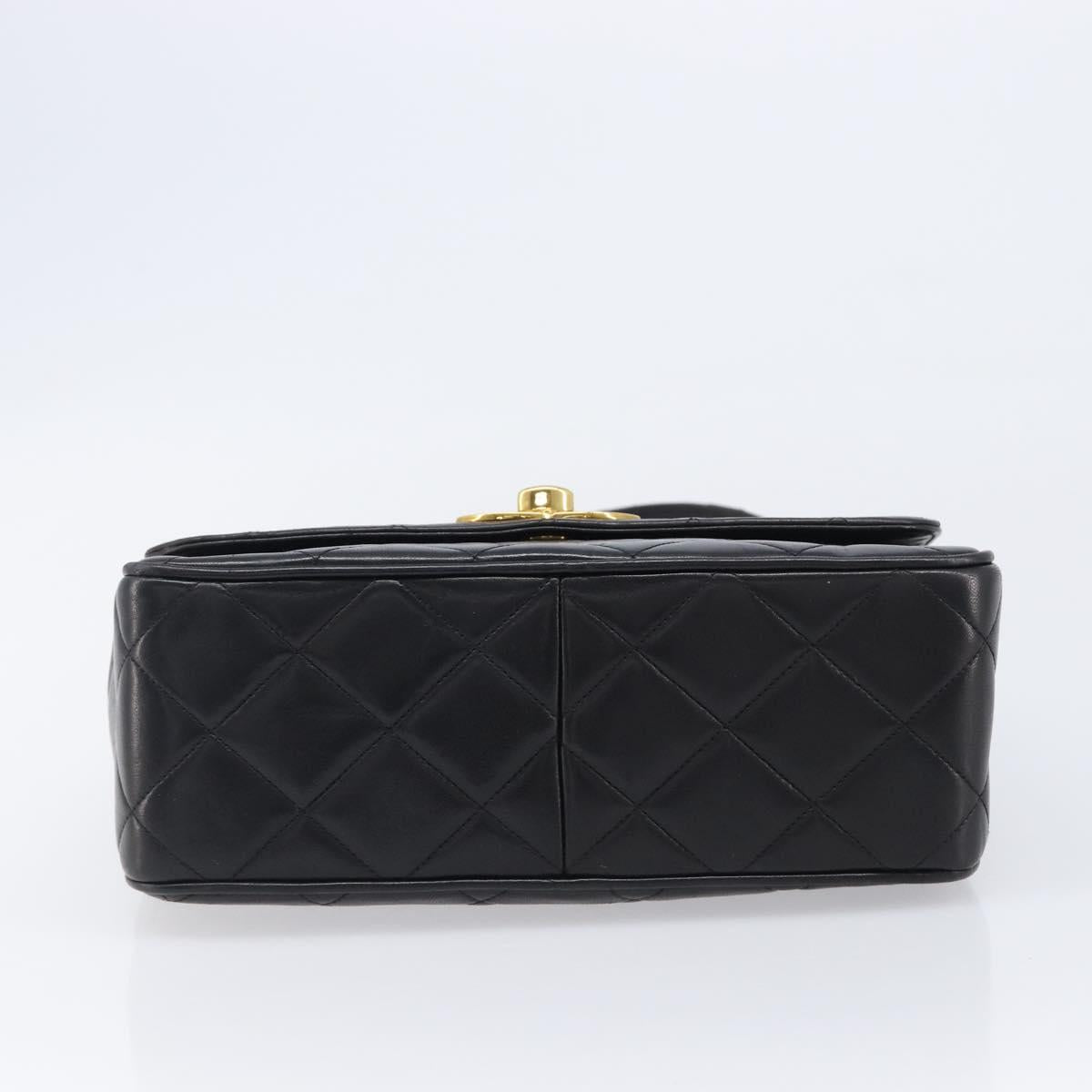 CHANEL Matelasse Chain Shoulder Bag Lamb Skin Black Gold Tone CC Auth BA15526SAV