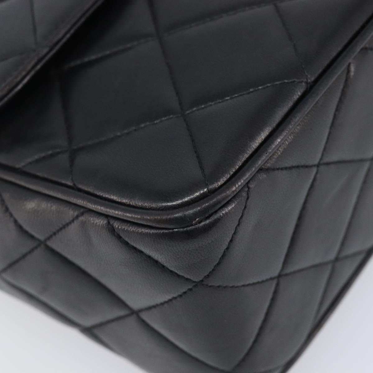 CHANEL Matelasse Chain Shoulder Bag Lamb Skin Black Gold Tone CC Auth BA15526SAV