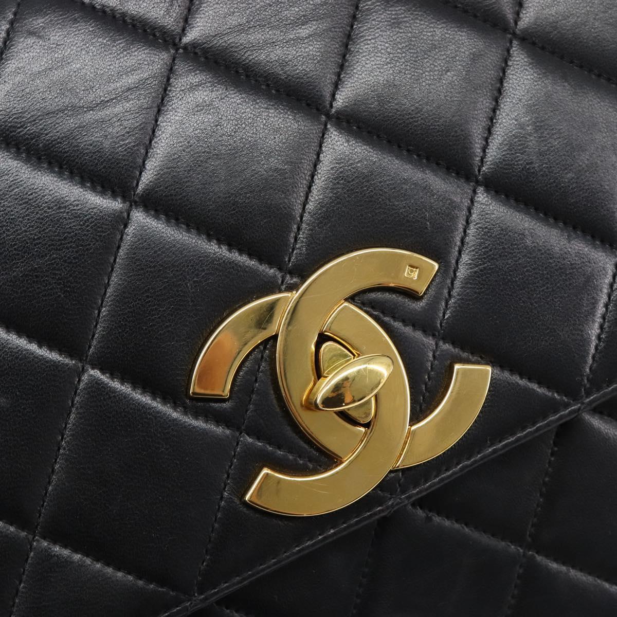CHANEL Matelasse Chain Shoulder Bag Lamb Skin Black Gold Tone CC Auth BA15526SAV