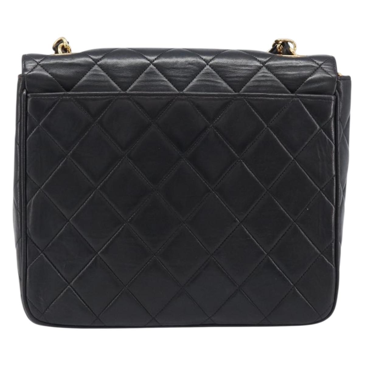 CHANEL Matelasse Chain Shoulder Bag Lamb Skin Black Gold Tone CC Auth BA15526SAV