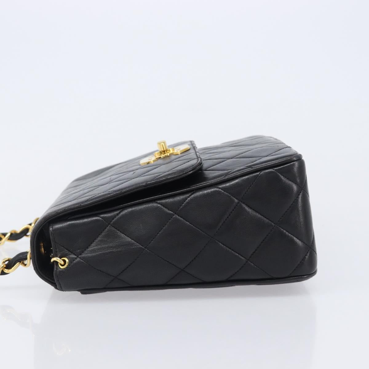 CHANEL Matelasse Chain Shoulder Bag Lamb Skin Black Gold Tone CC Auth BA15526SAV