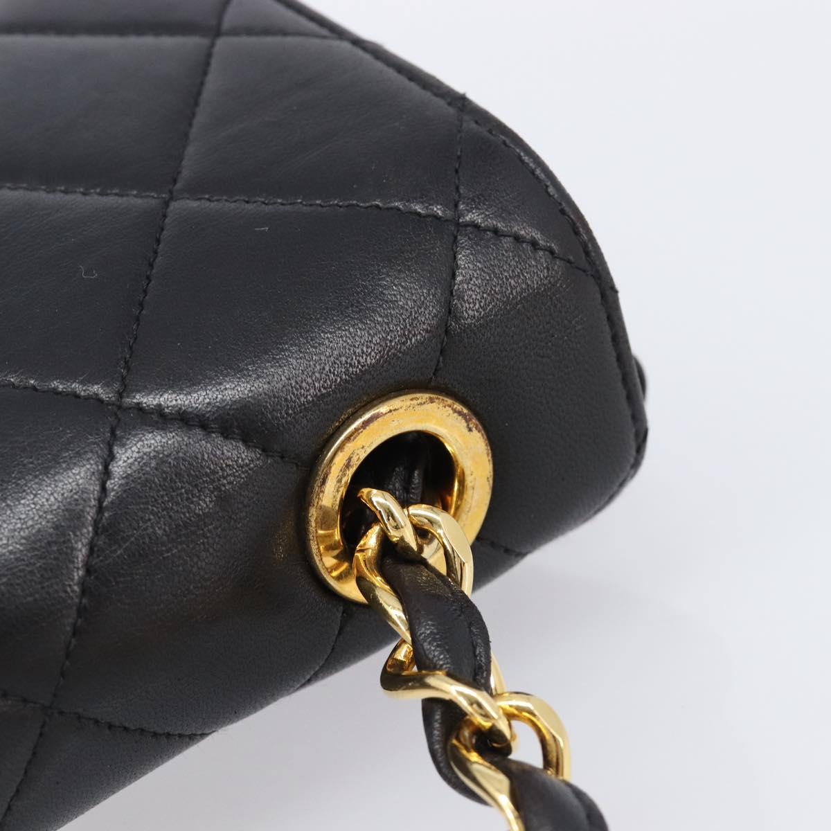CHANEL Matelasse Chain Shoulder Bag Lamb Skin Black Gold Tone CC Auth BA15526SAV