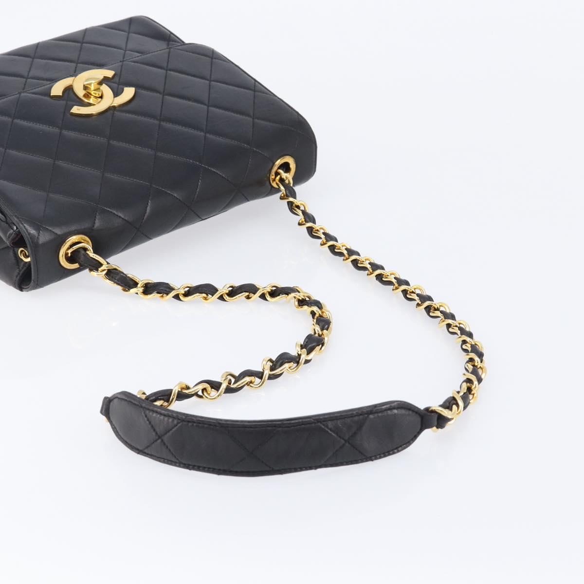 CHANEL Matelasse Chain Shoulder Bag Lamb Skin Black Gold Tone CC Auth BA15526SAV