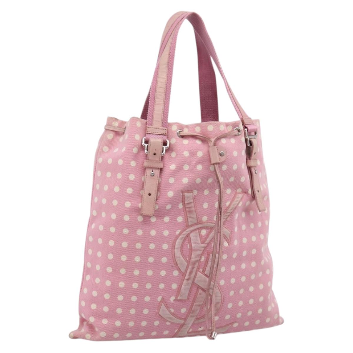 SAINT LAURENT Kahala Tote Bag Canvas Pink Silver 121631 Auth BA15529A