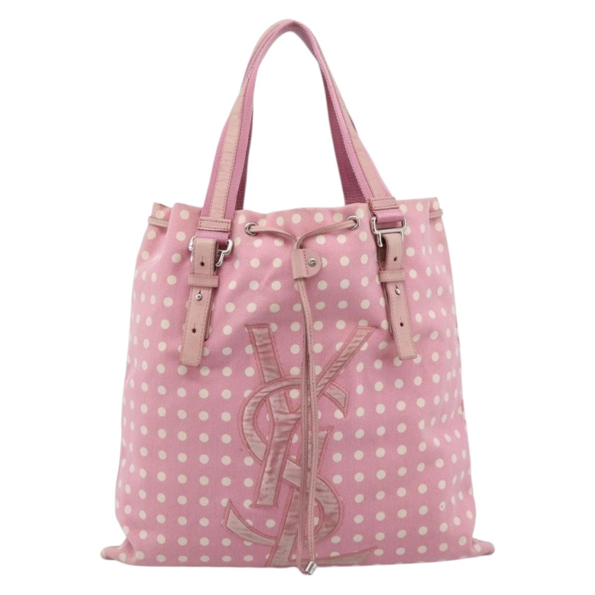 SAINT LAURENT Kahala Tote Bag Canvas Pink Silver 121631 Auth BA15529A