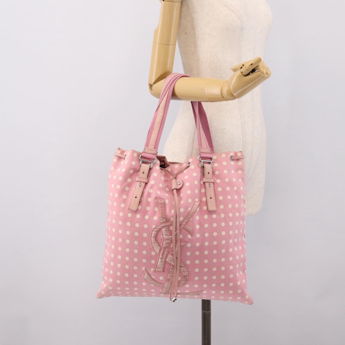 SAINT LAURENT Kahala Tote Bag Canvas Pink Silver 121631 Auth BA15529A