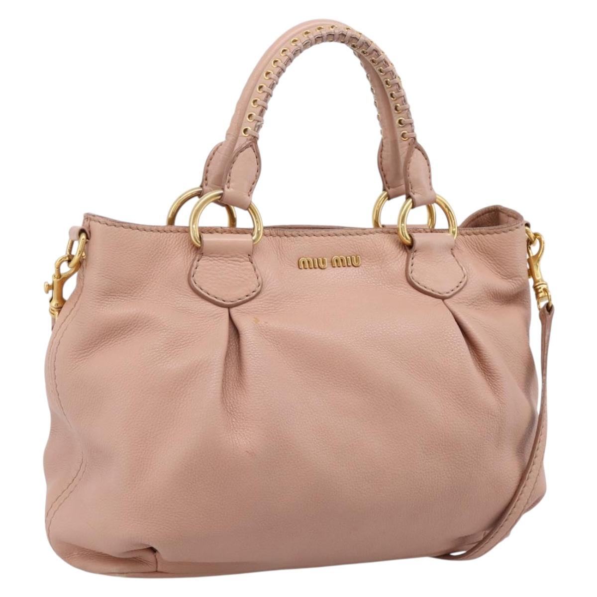 Miu Miu Tote Bag Leather 2way Pink Gold Tone Auth BA15531