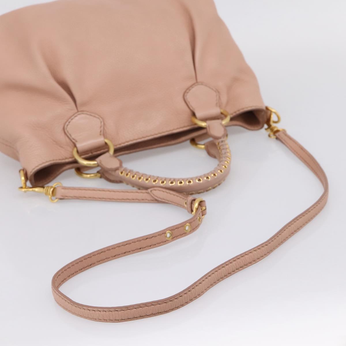 Miu Miu Tote Bag Leather 2way Pink Gold Tone Auth BA15531