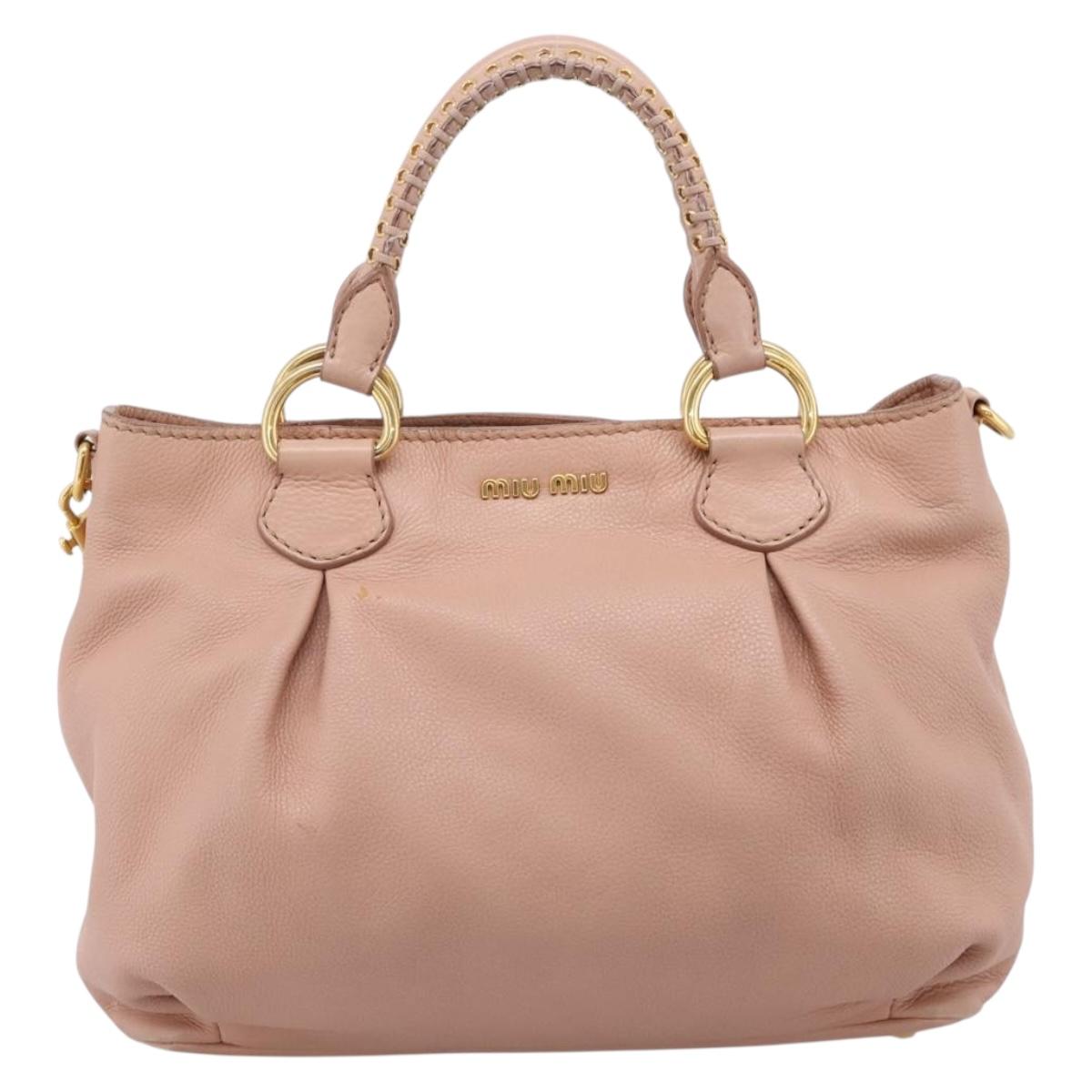 Miu Miu Tote Bag Leather 2way Pink Gold Tone Auth BA15531