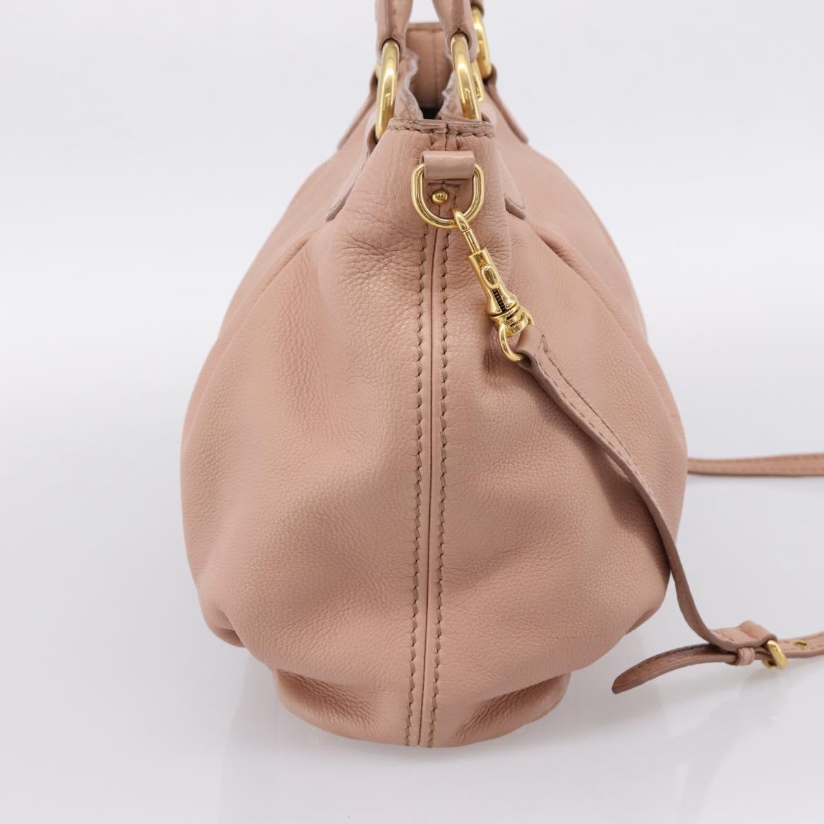 Miu Miu Tote Bag Leather 2way Pink Gold Tone Auth BA15531