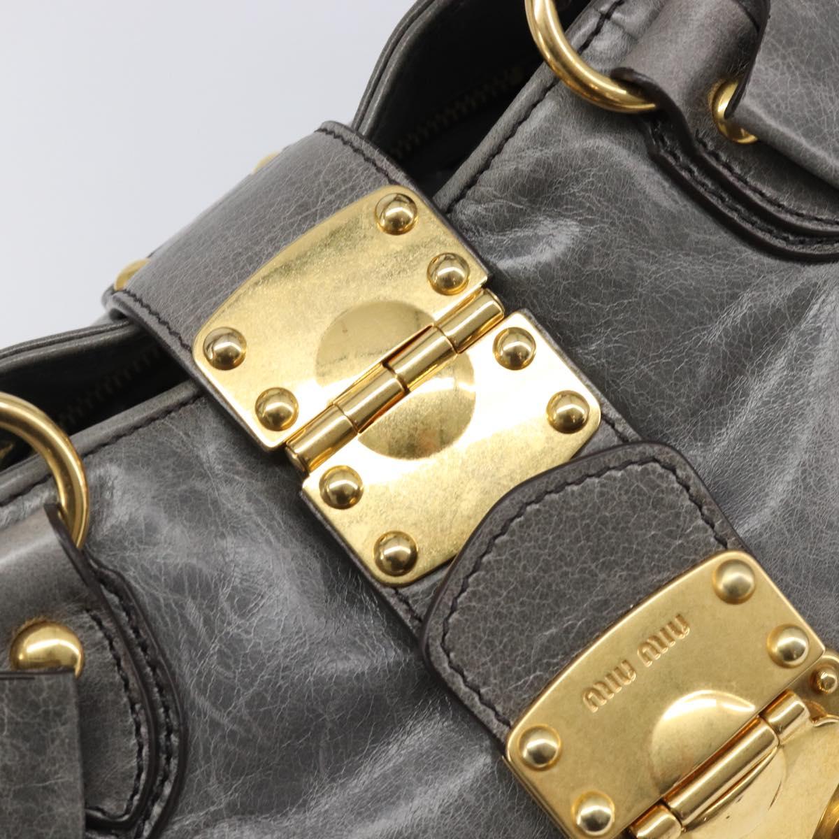 Miu Miu Hand Bag Leather Gray Gold Tone Auth BA15532V