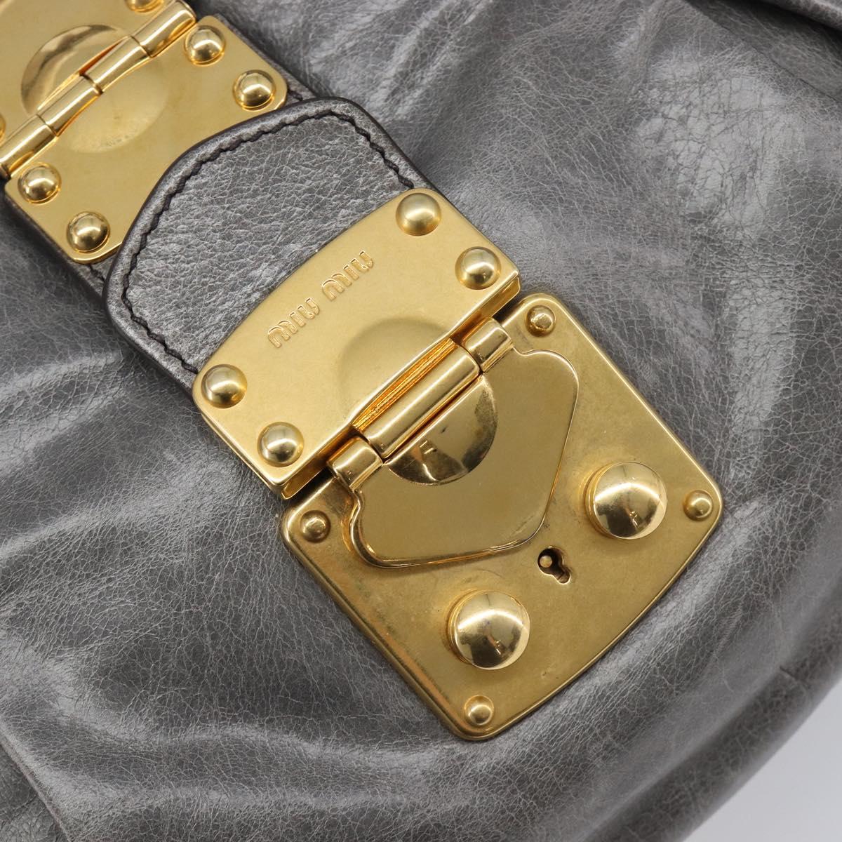 Miu Miu Hand Bag Leather Gray Gold Tone Auth BA15532V