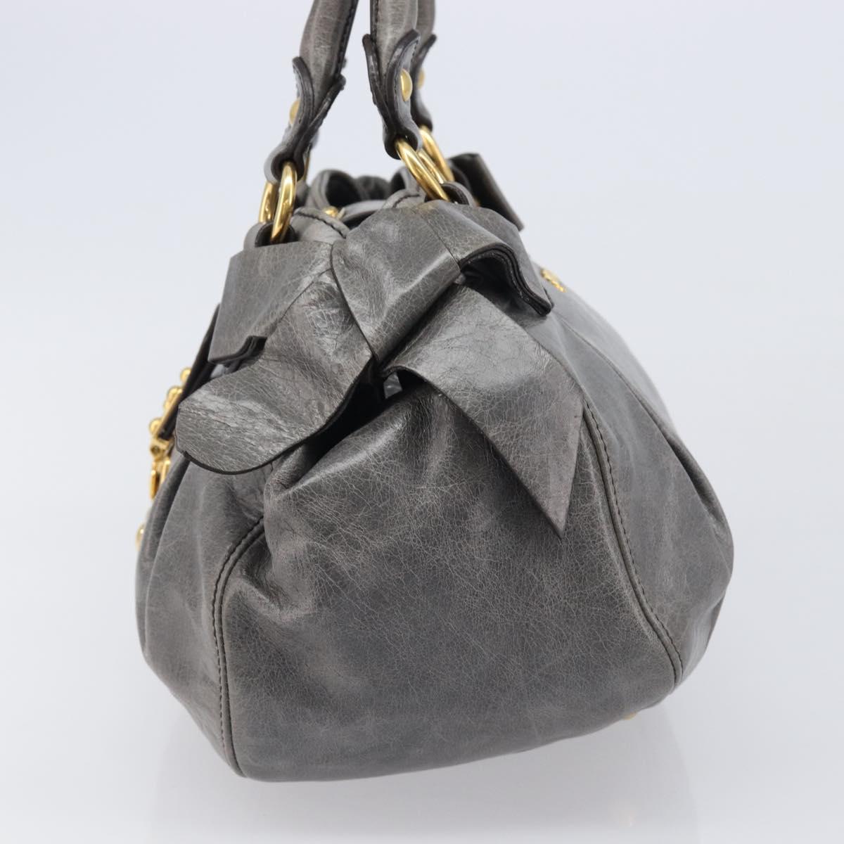 Miu Miu Hand Bag Leather Gray Gold Tone Auth BA15532V