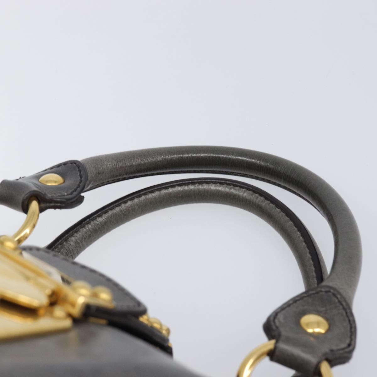 Miu Miu Hand Bag Leather Gray Gold Tone Auth BA15532V