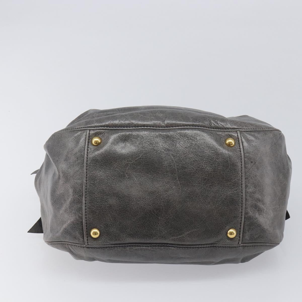 Miu Miu Hand Bag Leather Gray Gold Tone Auth BA15532V