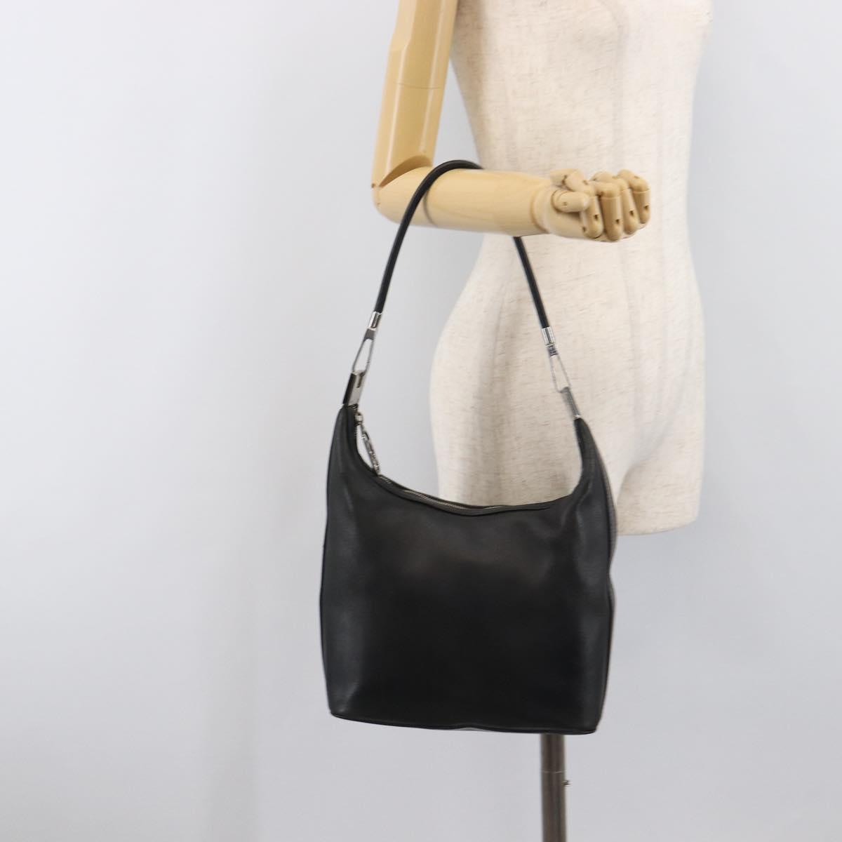 GUCCI Shoulder Bag Leather Black Silver 001 3814 Auth BA15533