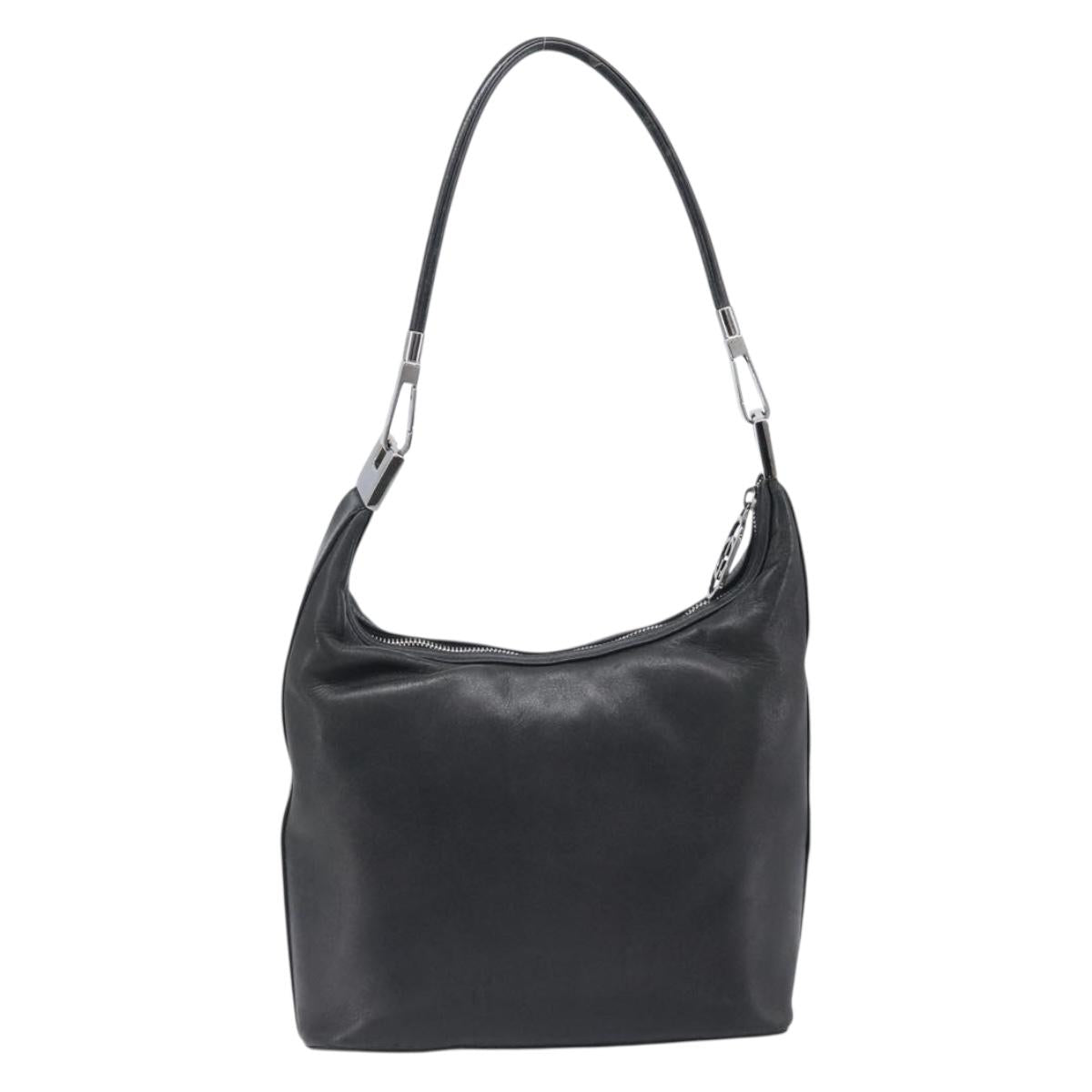 GUCCI Shoulder Bag Leather Black Silver 001 3814 Auth BA15533