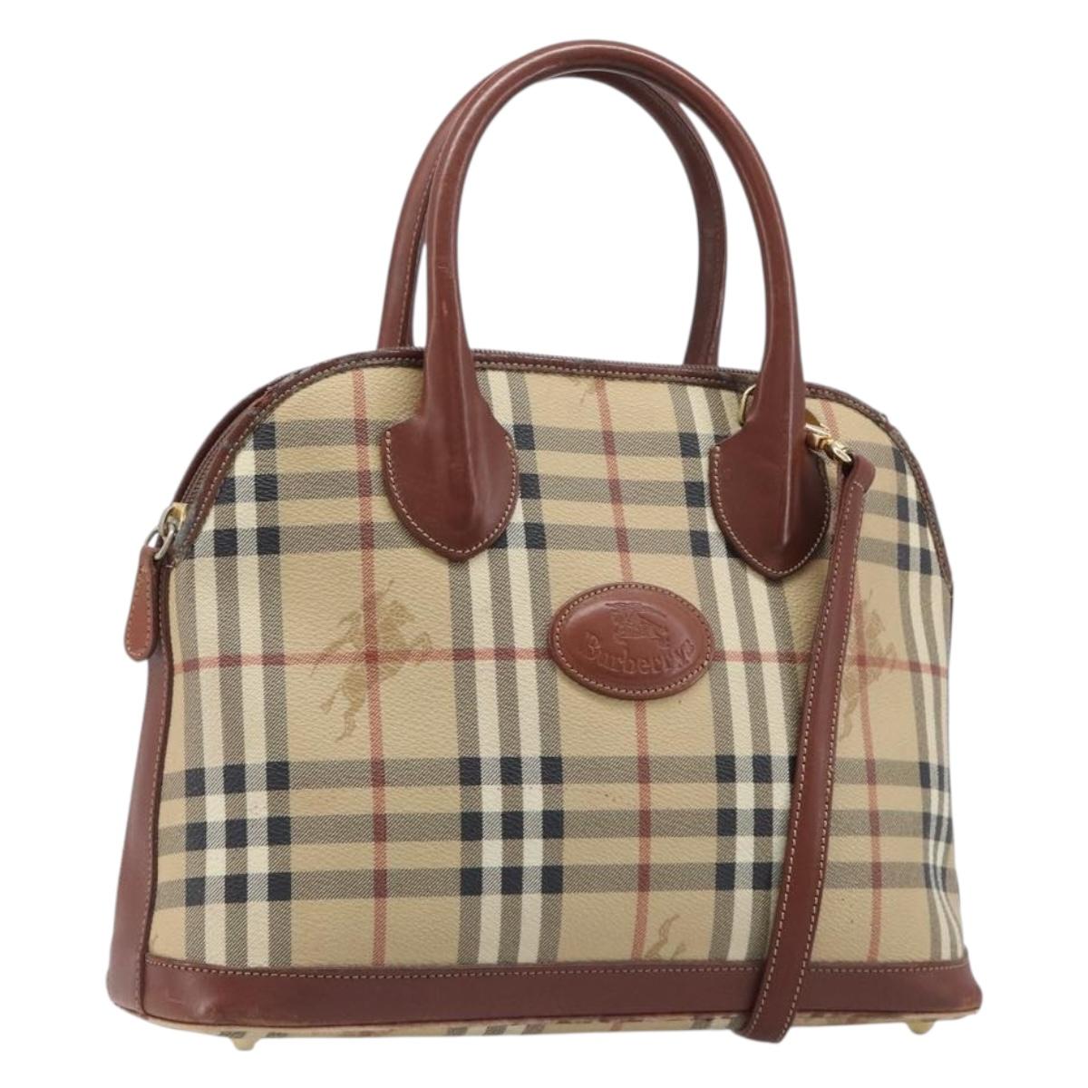 Burberrys Nova Check Hand Bag PVC Leather 2way Beige Gold Tone Auth BA15534