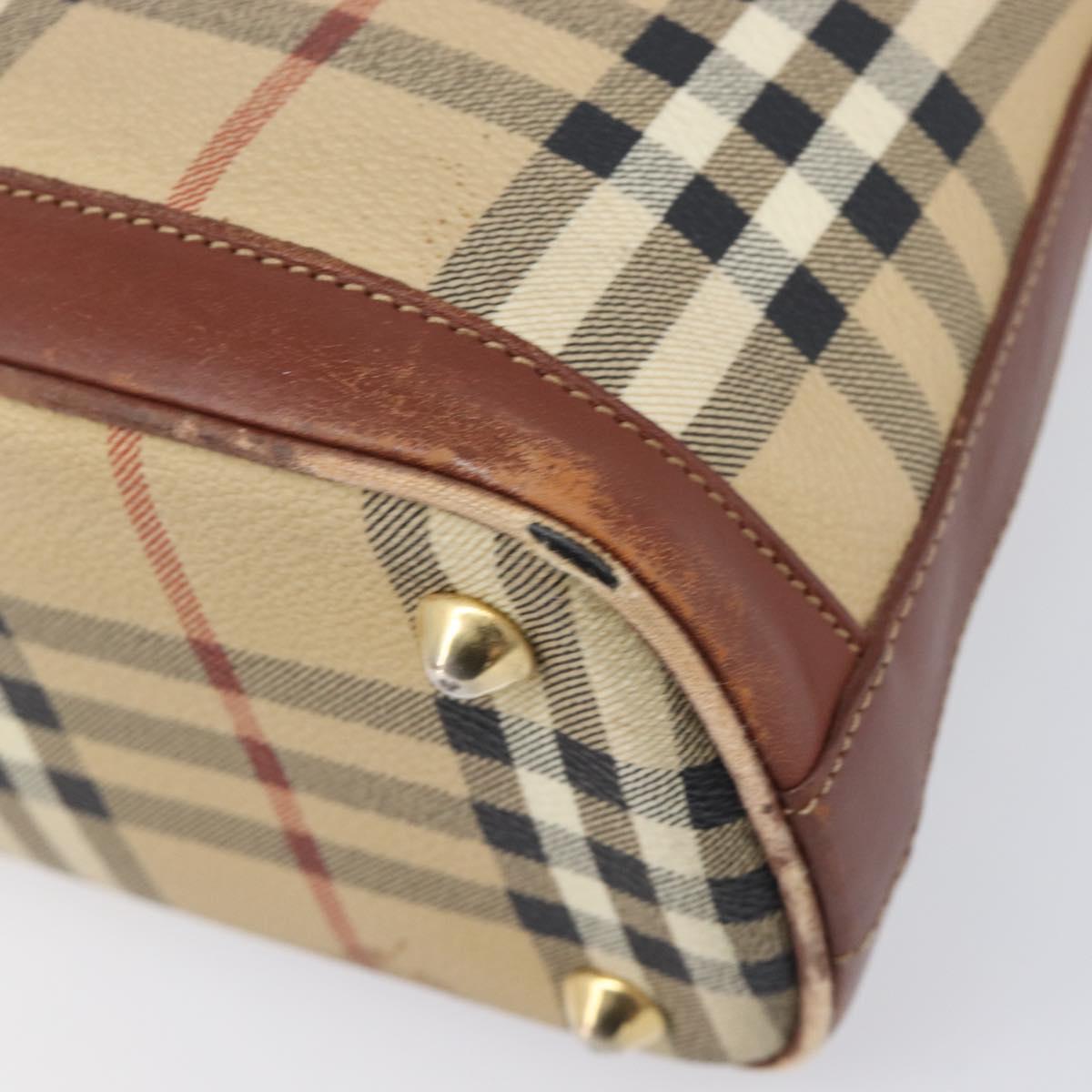 Burberrys Nova Check Hand Bag PVC Leather 2way Beige Gold Tone Auth BA15534