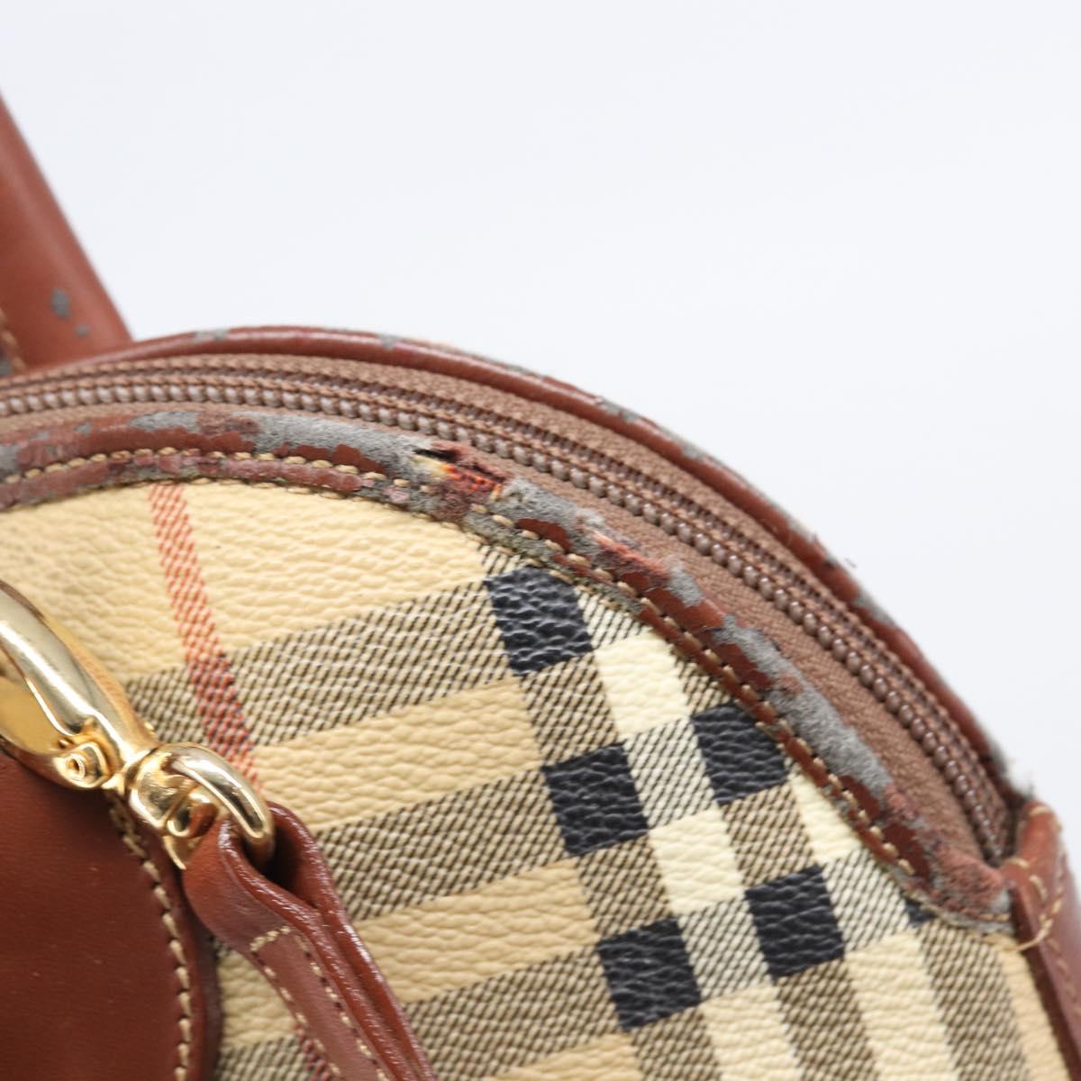 Burberrys Nova Check Hand Bag PVC Leather 2way Beige Gold Tone Auth BA15534