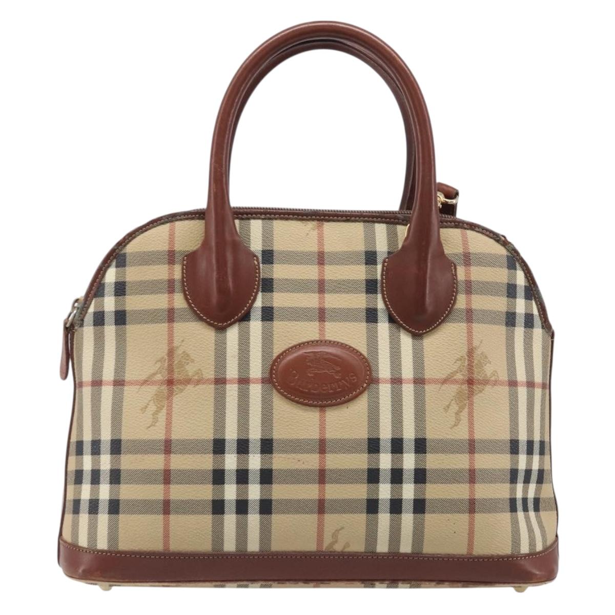 Burberrys Nova Check Hand Bag PVC Leather 2way Beige Gold Tone Auth BA15534