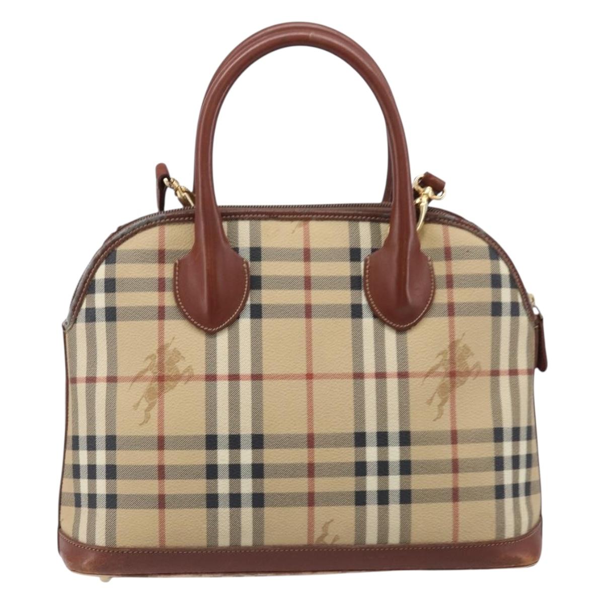 Burberrys Nova Check Hand Bag PVC Leather 2way Beige Gold Tone Auth BA15534