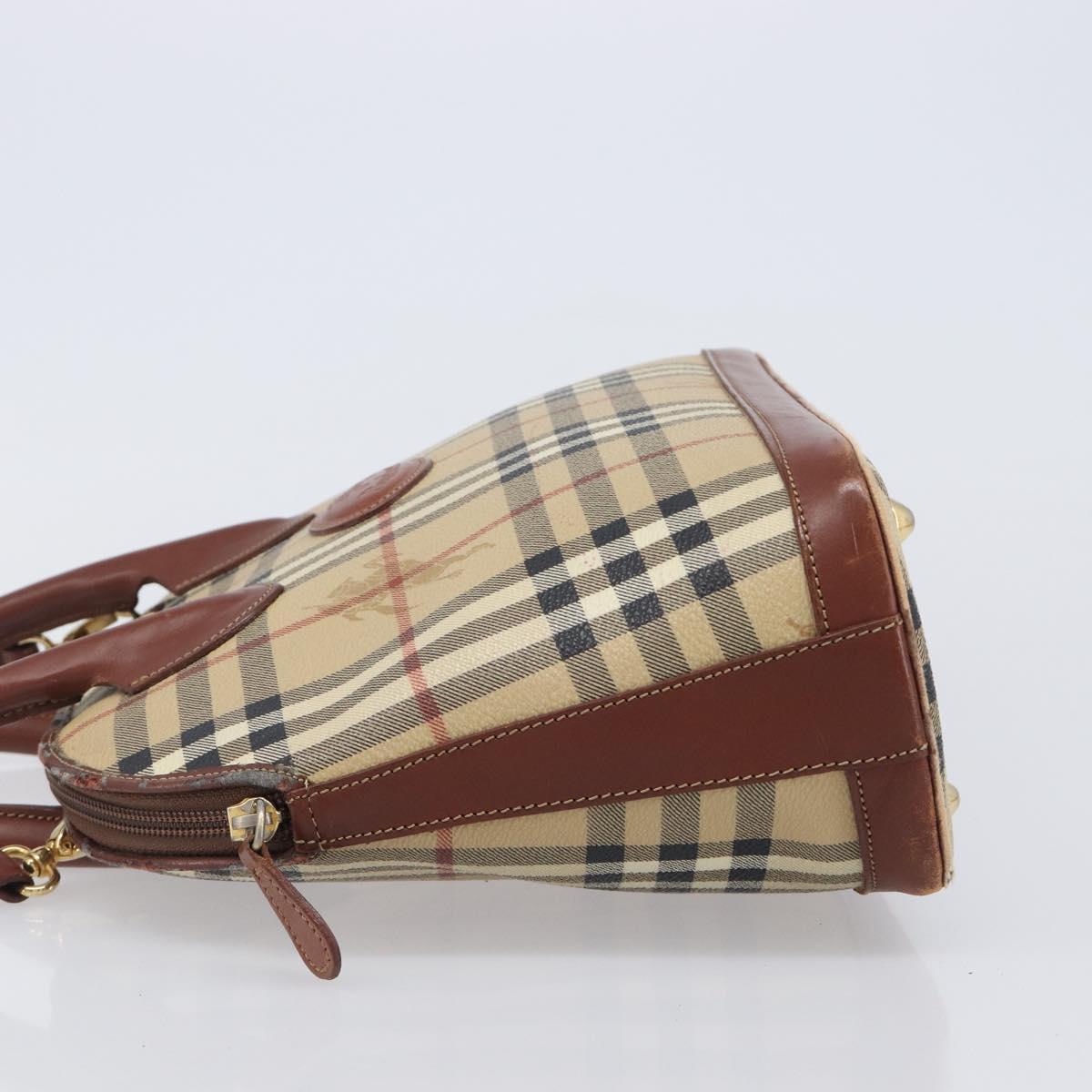 Burberrys Nova Check Hand Bag PVC Leather 2way Beige Gold Tone Auth BA15534