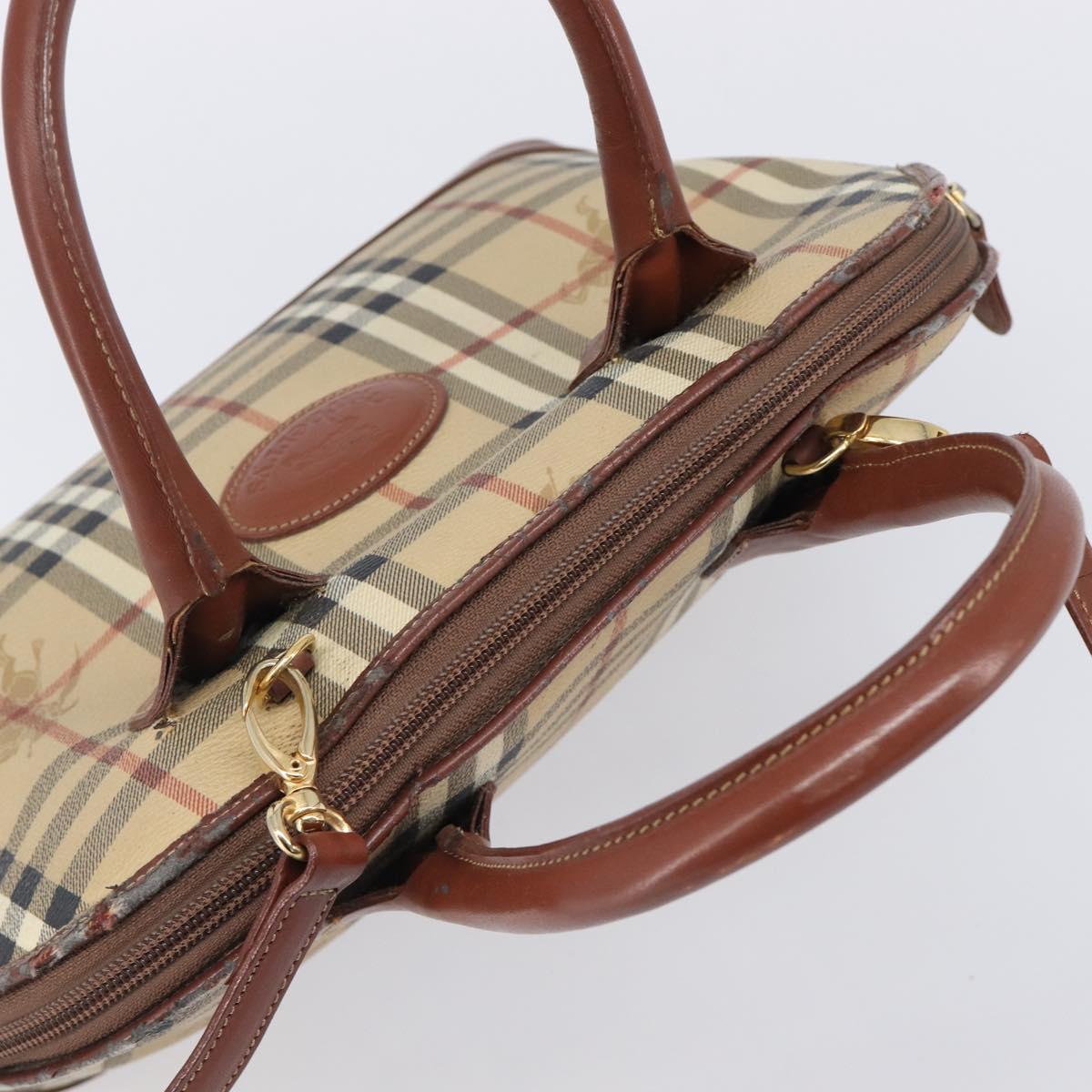 Burberrys Nova Check Hand Bag PVC Leather 2way Beige Gold Tone Auth BA15534