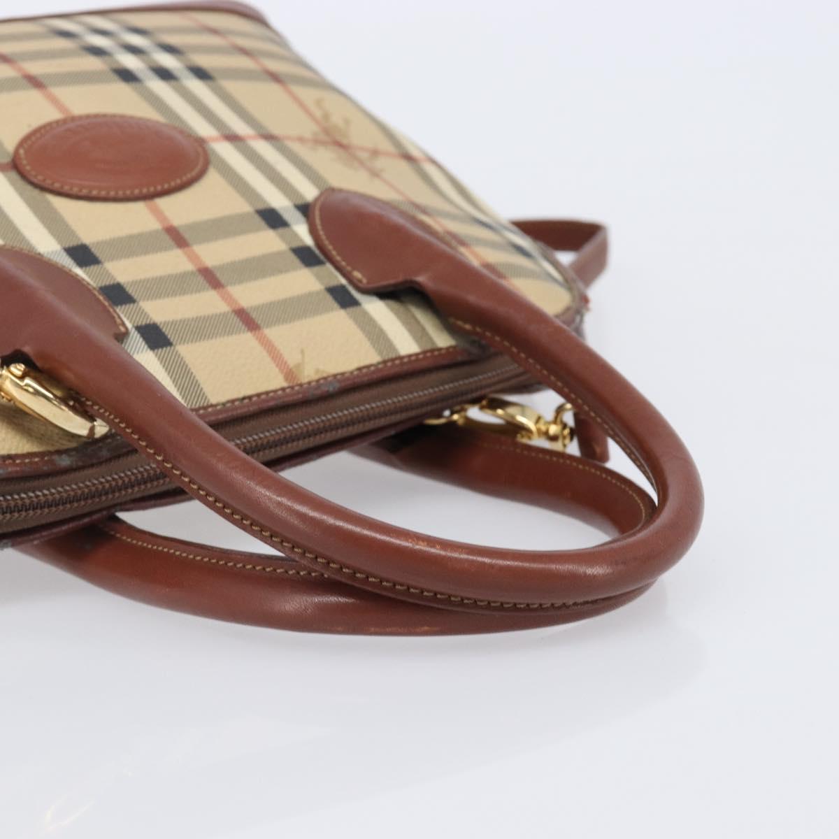 Burberrys Nova Check Hand Bag PVC Leather 2way Beige Gold Tone Auth BA15534