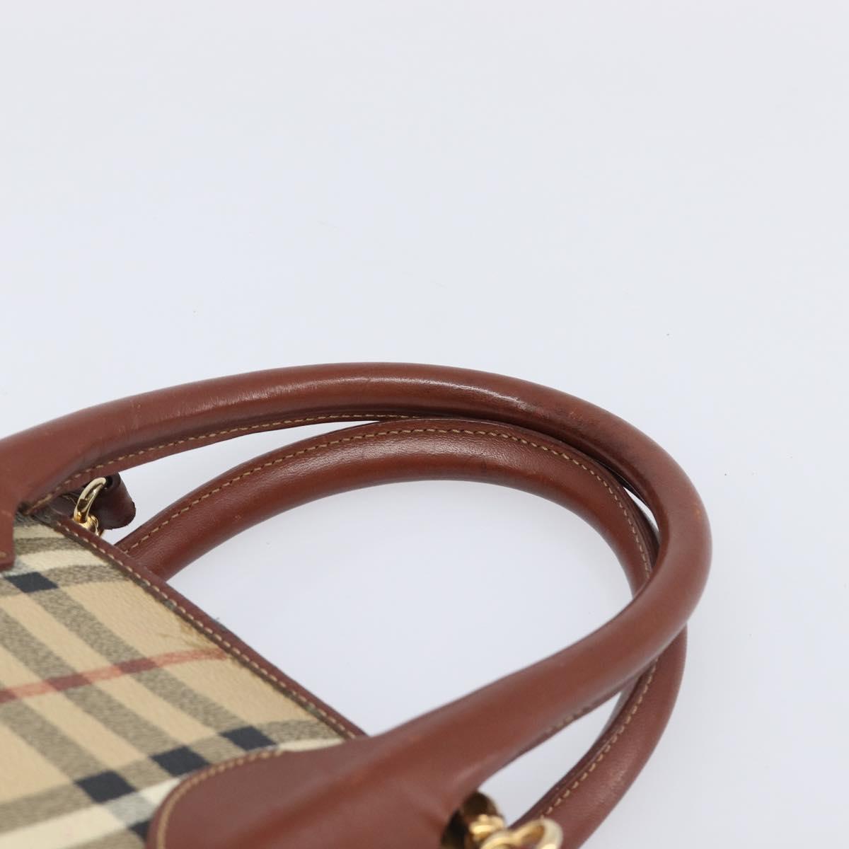 Burberrys Nova Check Hand Bag PVC Leather 2way Beige Gold Tone Auth BA15534