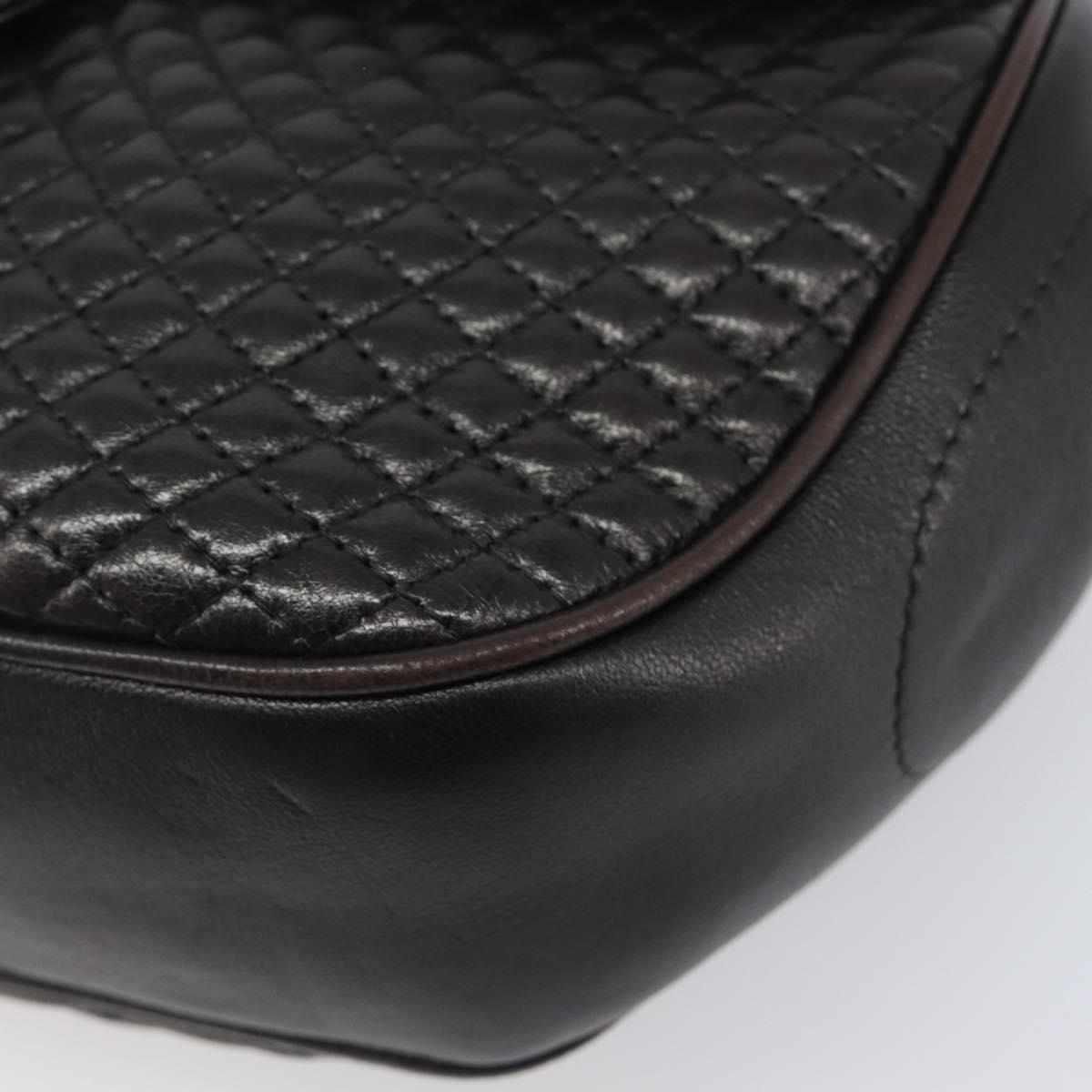 BALLY Chain Shoulder Bag Leather Black Gold Tone Auth BA15535