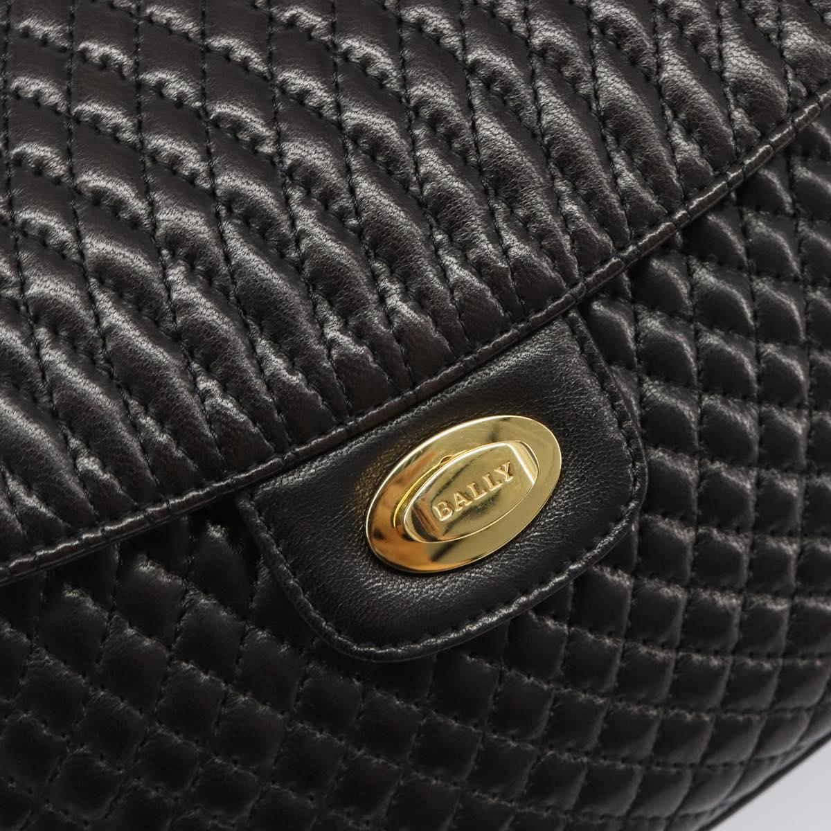 BALLY Chain Shoulder Bag Leather Black Gold Tone Auth BA15535