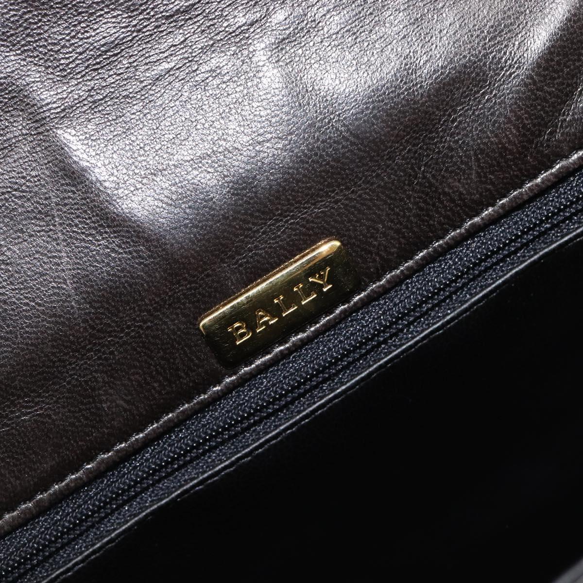BALLY Chain Shoulder Bag Leather Black Gold Tone Auth BA15535