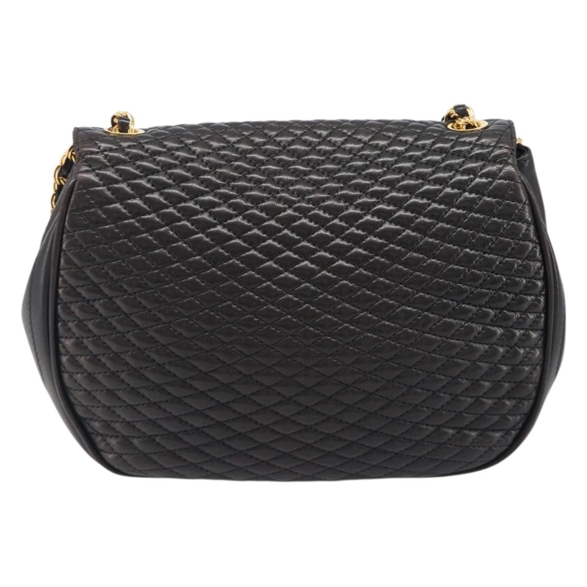 BALLY Chain Shoulder Bag Leather Black Gold Tone Auth BA15535