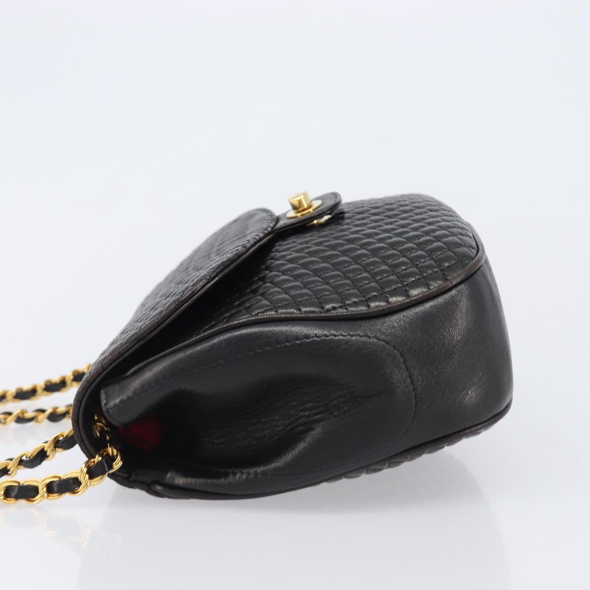 BALLY Chain Shoulder Bag Leather Black Gold Tone Auth BA15535